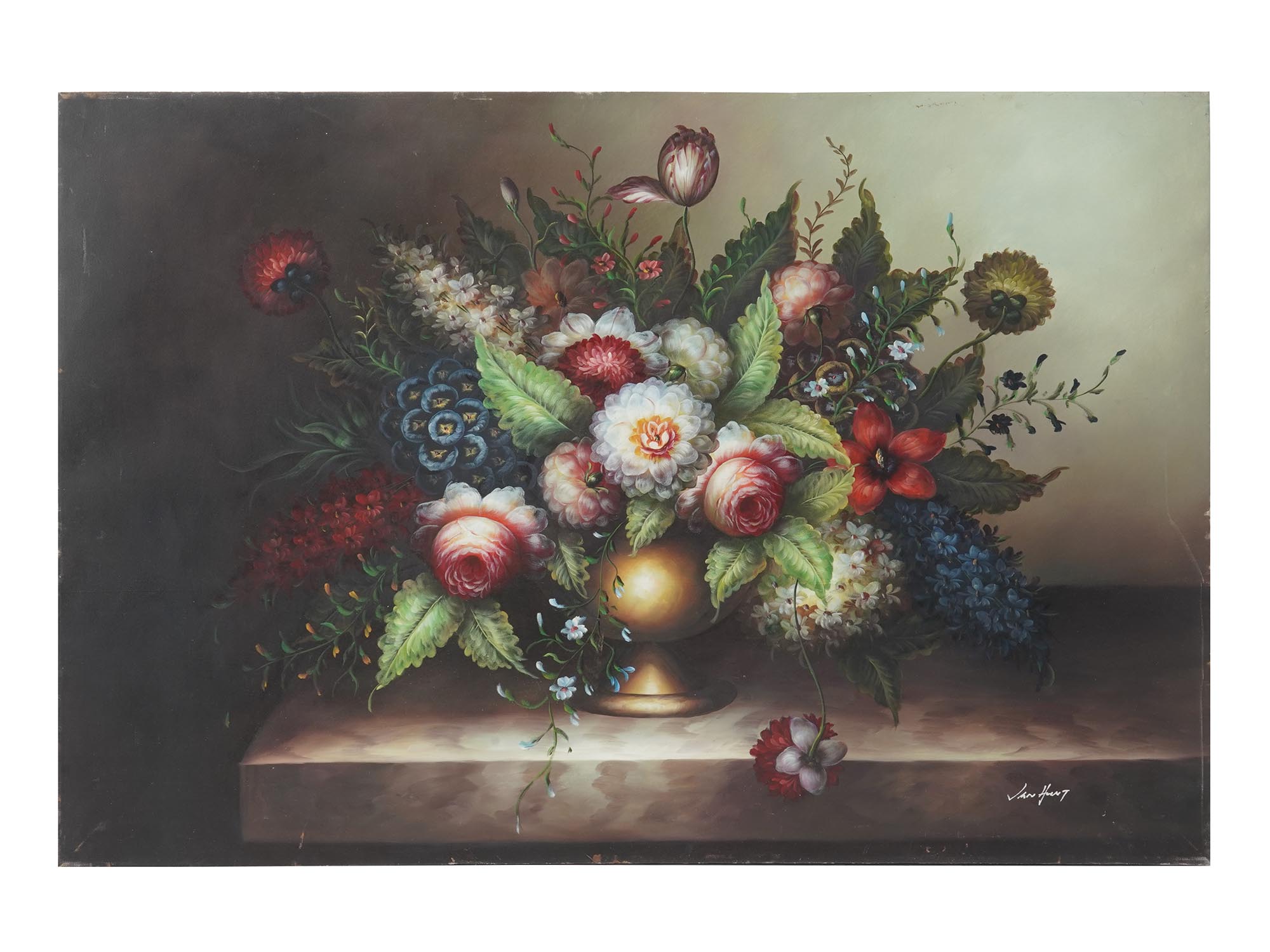 AMERICAN FLORAL STILL LIFE PAINTING BY VAN HUNT PIC-0